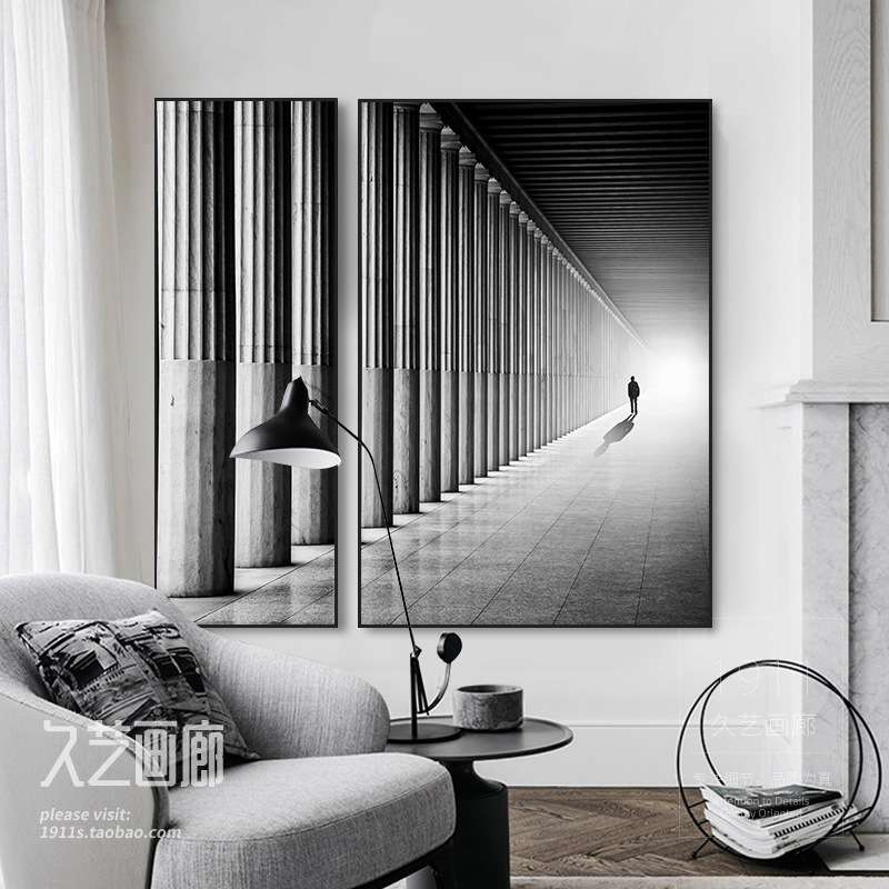 工业风建筑装饰画客厅挂画设计师书房办公室壁画现代空间简约黑白图片