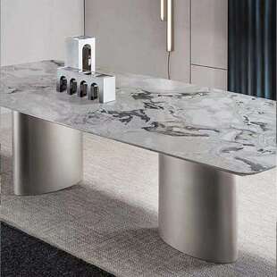 意式岩板餐桌吃饭桌子现代简约商用长方形设计师大户型餐桌椅组合