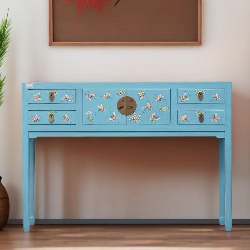 新中式实木玄关台端景台隔断条案仿古彩绘供桌榆木储物柜走廊案几