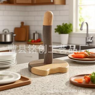 家用厨房猫尾巴纸巾架保鲜膜收纳架桌面日式实木餐厅卫生卷纸架子