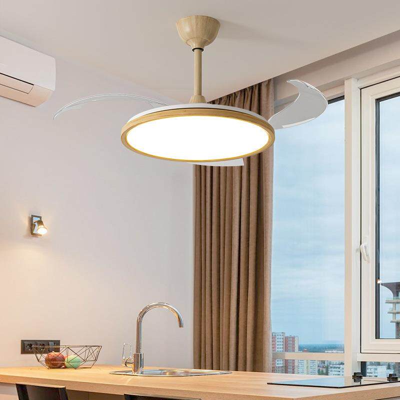 原木风扇灯家用一体吊扇灯客厅卧室餐厅书房新款原木简约风扇吊灯