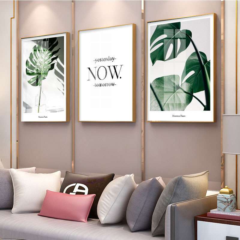 北欧风格客厅装饰画现代简约龟背叶清新绿植极简风餐厅挂画铝合金
