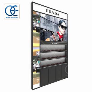现代眼镜展示柜铁木加工带灯墨镜墙台创意展示架专用设计展示架子