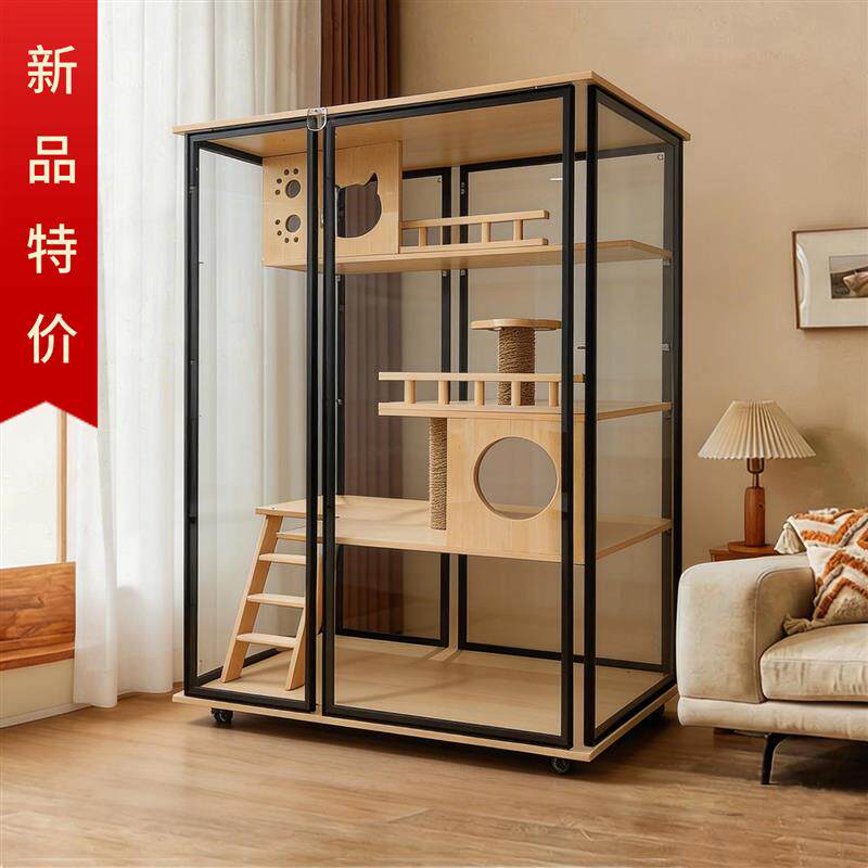 全景猫笼子家用室内实木超大宠物店展示猫柜猫屋窝繁育猫舍猫别墅