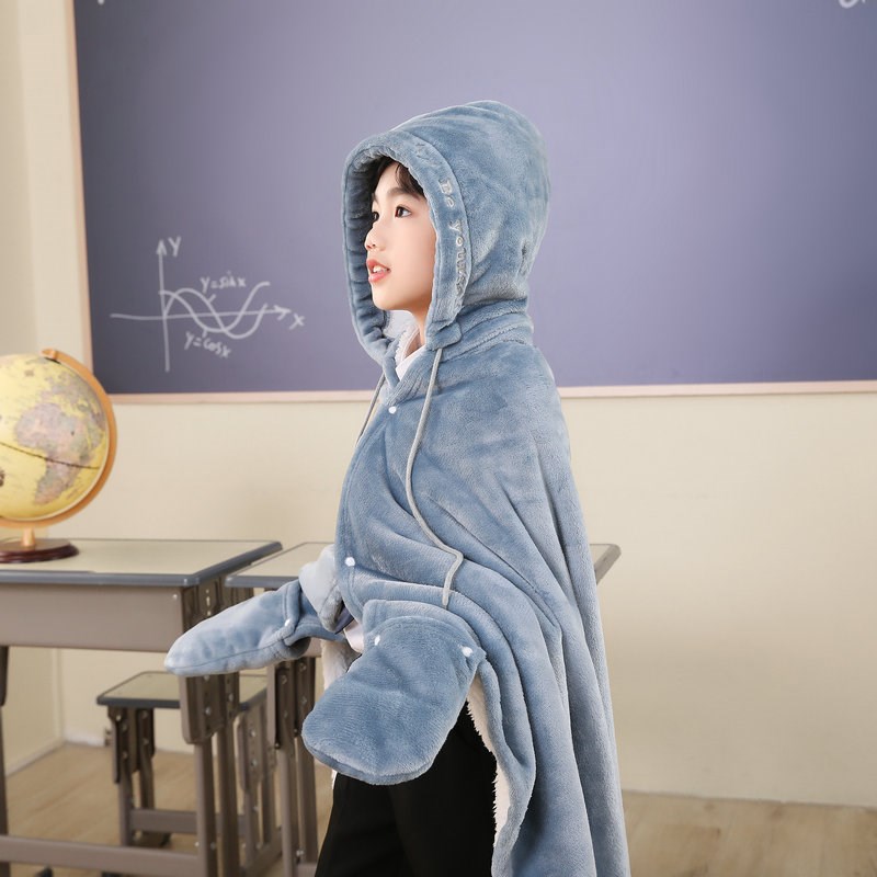 加厚小学生午睡毯子冬季中学生教室披肩毛毯斗篷儿童午休空调盖被