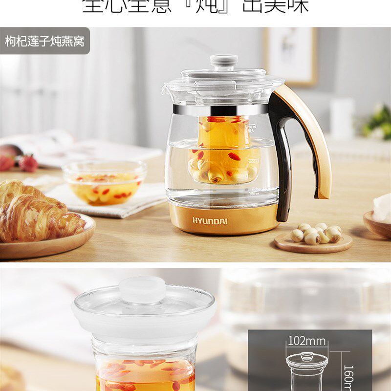 韩国现代养生壶多功能加厚玻璃燕窝炖盅花茶壶黑茶壶煮茶器电水壶