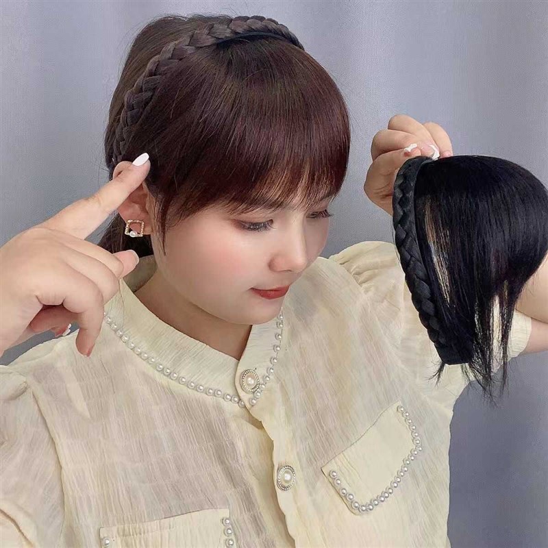 发箍假刘海一体女前额头顶遮白发补发片真发齐刘海水钻发箍假发片