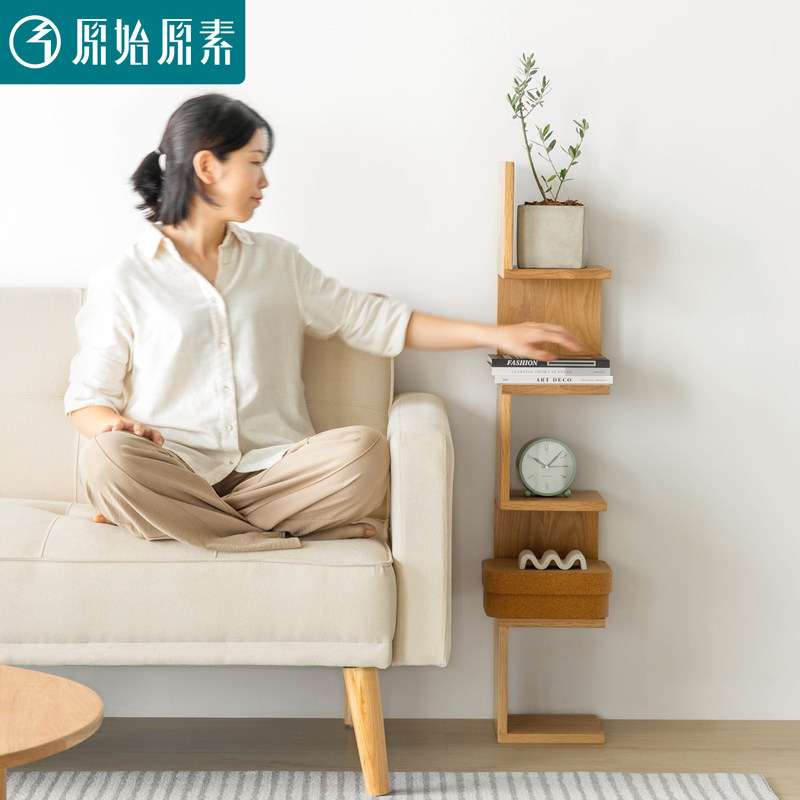 北欧原木置物架榫卯结构实木家俱 可悬挂多层落地三角柜架
