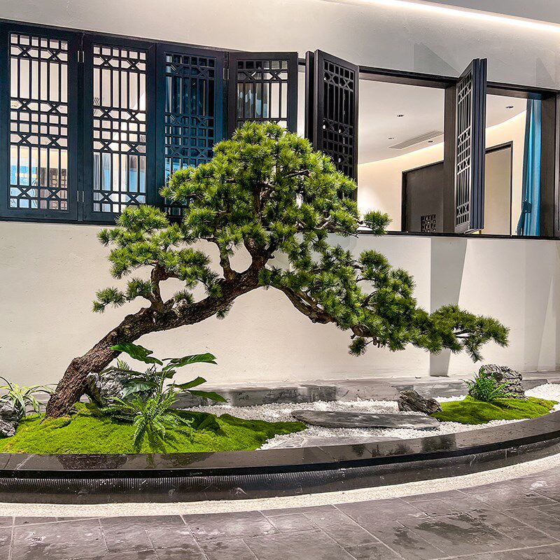 精品仿真迎客松假树罗汉松新中式室内造景绿植景观橱窗楼梯下装饰