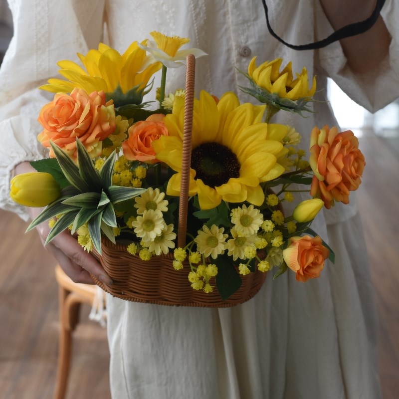 野餐露营拍照花篮向日葵假花玫瑰花百合仿真花摆设花艺摆件塑料花