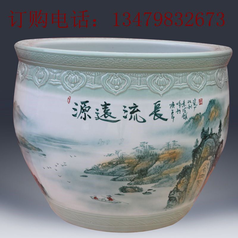 陶瓷大缸山水青花缸鱼缸客厅锦鲤缸老式庭院风水招财缸门海大缸