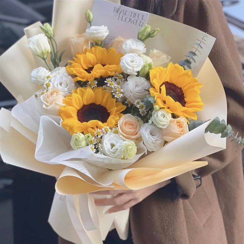 向日葵混搭花束成都鲜花同城速递生日毕业订花双流华阳温江花店送
