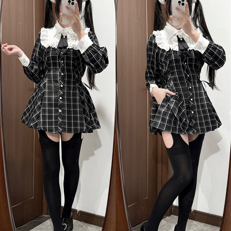 黑格长袖套装现货掉落 台湾风格JK学生装套装 TR面料长袖服装