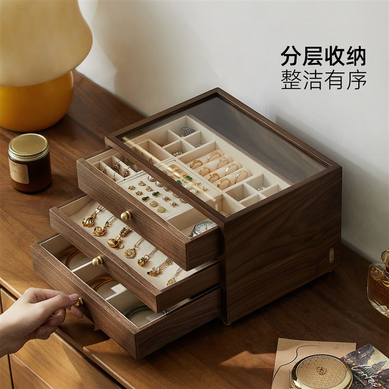 2025年新款大容量饰品收纳盒项炼耳针耳环手串水晶高档精致首饰盒