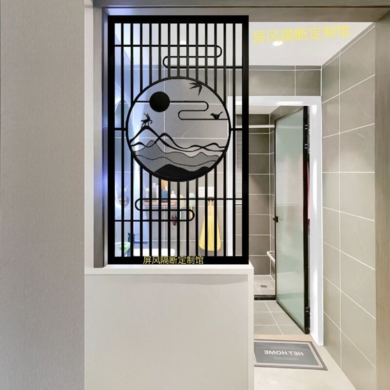 铁艺屏风定制洗漱台半墙隔断化妆室干区镂空花格不锈钢玄关格栅雕