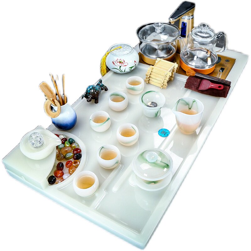 玉石茶盘轻奢现代流水石盘茶台新中式茶海茶具套装全自动一体家用