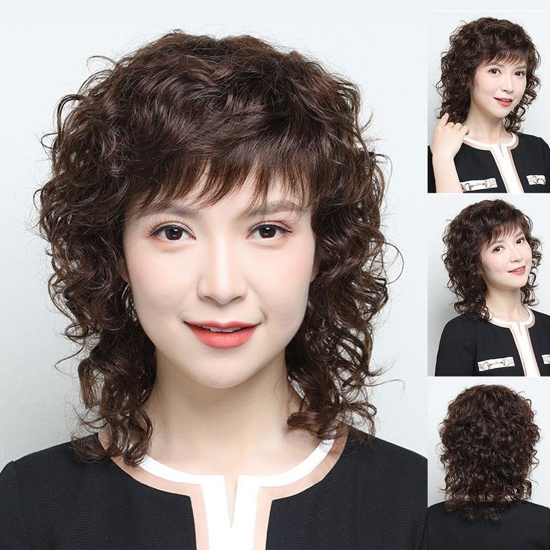假发女中长卷发全头套女士妈妈真发套全真人发丝自然假头发可水洗
