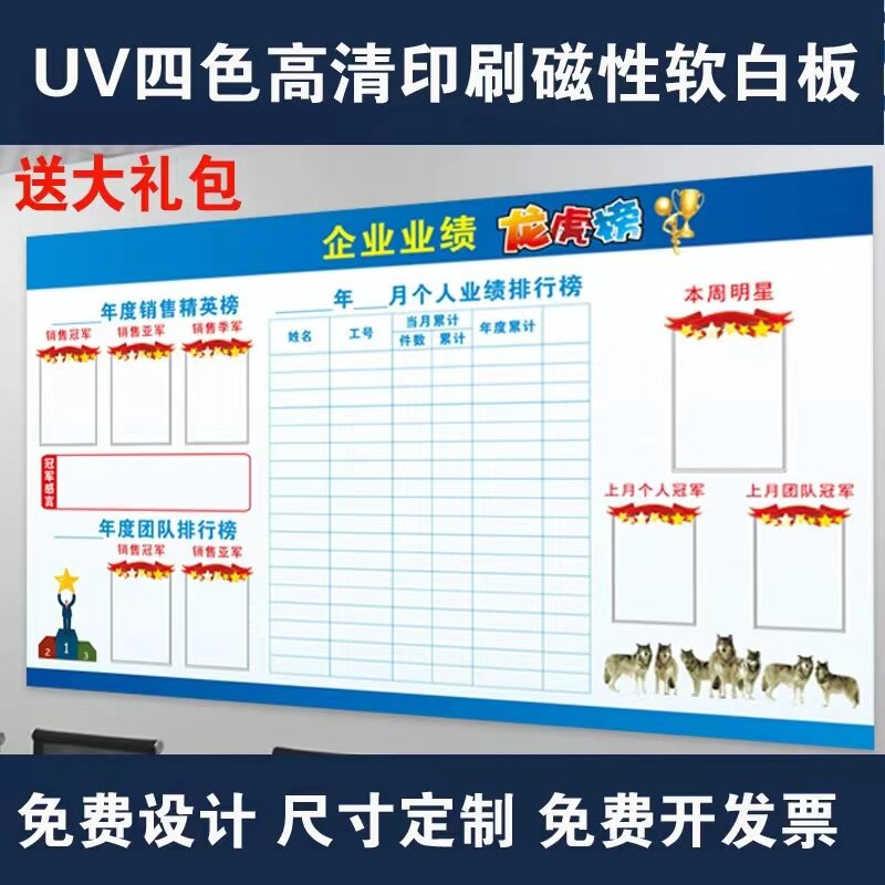 定制磁性软白板可擦写公告栏业绩展示板销售排行榜龙虎PK看板墙贴