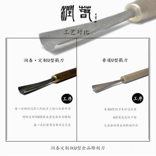 润春手工制作厨师木柄食品雕刻工具5件套装U型V型戳刀
