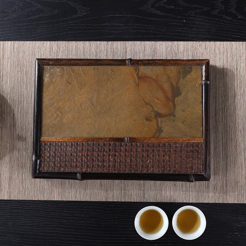 天然岩石茶盘紫竹石材茶台手工竹编干泡台茶台壶承托盘茶具收纳盘