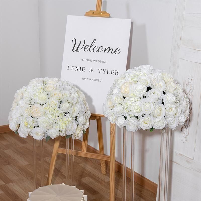 白色高级引路婚庆玫瑰花结婚展厅布置西式婚礼餐桌装饰花球仿真
