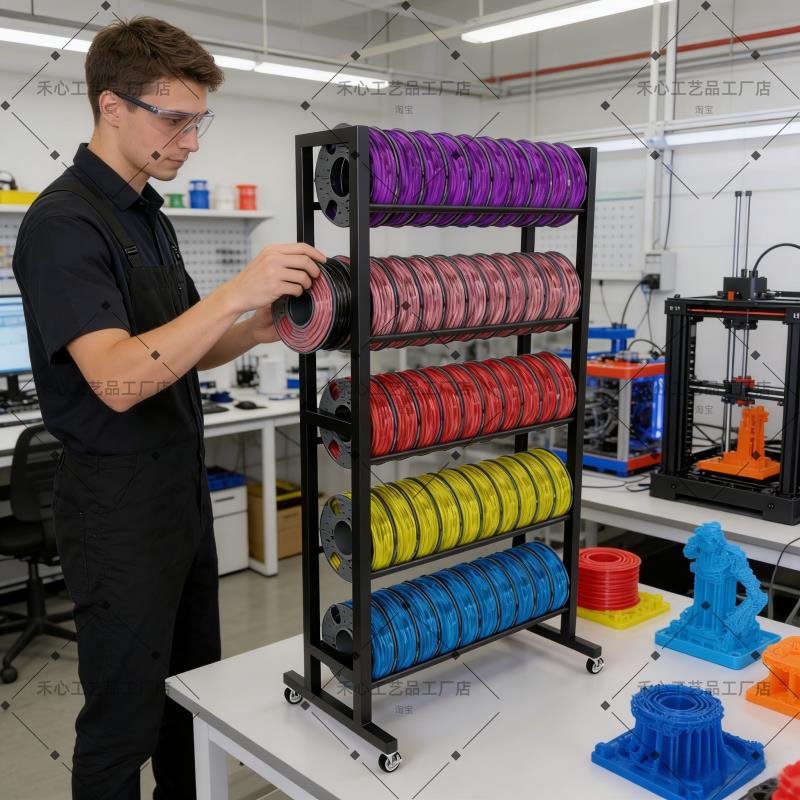 3D打印耗材架多功能收纳50卷耗材储物架带轮货架黑色耗材展示架图片