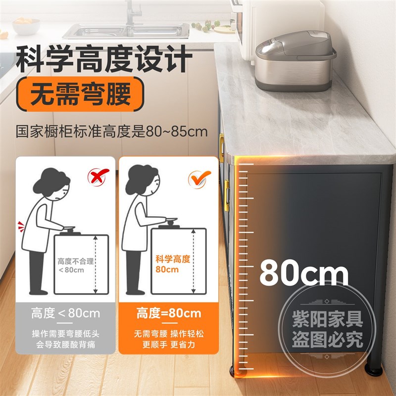 厨房落地置物架多层收纳柜岩板柜操工作台橱柜钢制储物柜子餐边柜