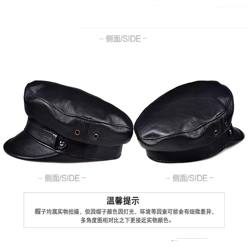 真皮帽子男女羊皮韩版潮青年中老年秋冬季机车鸭舌平顶帽报童帽