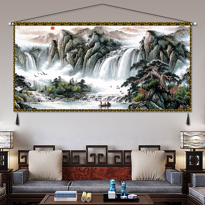 超大中式山水画挂毯床头沙发卧室客厅办公室墙挂布背景布定制挂画
