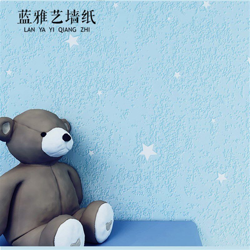 卡通粉蓝色星星环保儿童房间墙纸男孩女孩卧室防水可擦背景墙壁纸