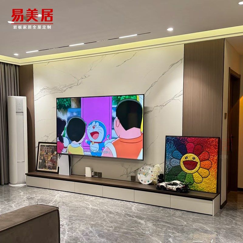 岩板电视背景墙现代简约大理石轻奢客厅新中式影视墙定制大板瓷砖