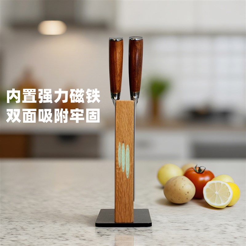双面磁吸刀架实木刀具置物架台面立式菜刀架白橡木强磁刀座多功能
