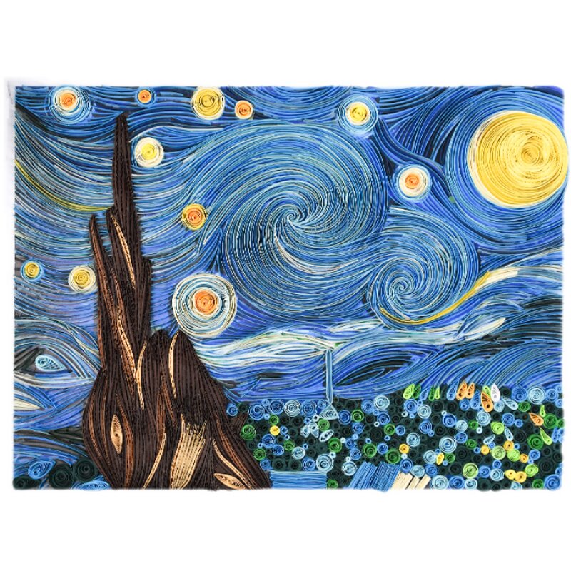 衍纸手工材料包diy折纸学生作业套装梵高名画星空衍纸成品8K4KA3