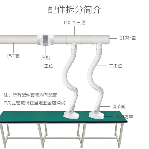 焊锡流水线排烟机多工位电子厂烙铁吸烟仪桌面抽烟器万向管罩套装