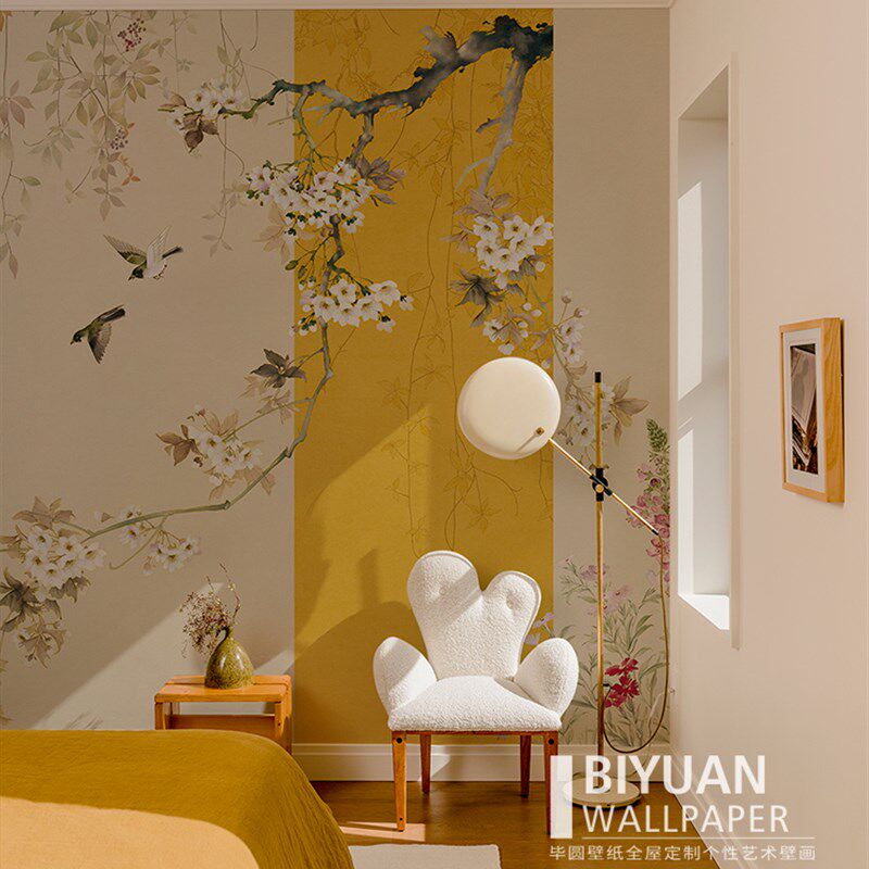 定制壁画宋代美学客厅电视背景墙壁纸新中式花鸟餐厅沙发卧室墙布