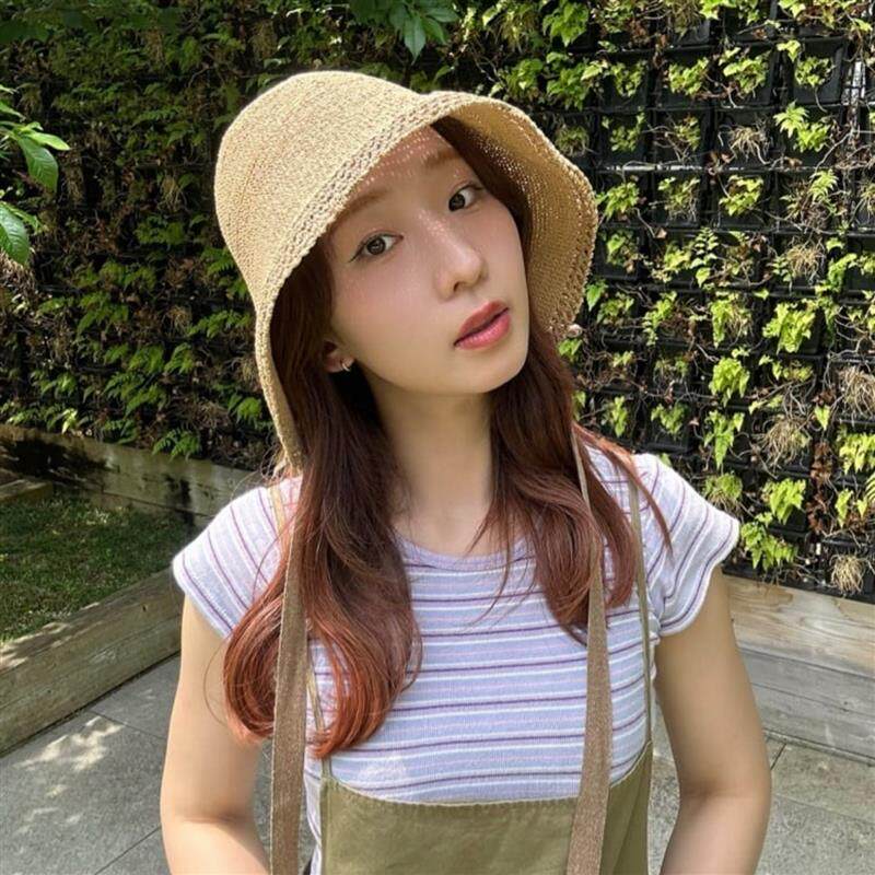 OVERRIDE系带草帽女夏季草编防晒帽手工编织渔夫帽子防风绳遮阳帽