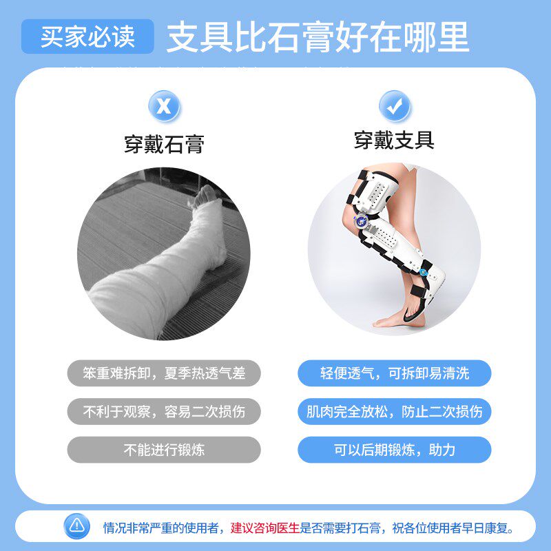下肢膝关节固定支具大腿小腿骨折支架可调矫形器膝踝足支架护具