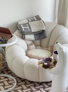 懒人沙发南瓜椅子单人羊羔绒白色可爱卧室阳台休闲榻榻米小沙发椅