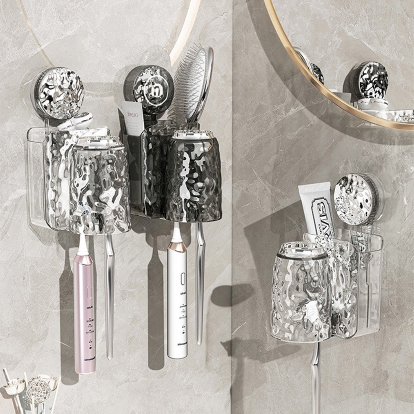 吸盘牙刷置物架壁挂式刷牙漱口杯高级感卫生间免打孔牙膏牙杯架子