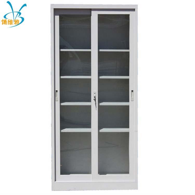 河铁皮柜 通体拉柜 钢制香办公件文柜带锁玻璃BWY-2001门大对推开