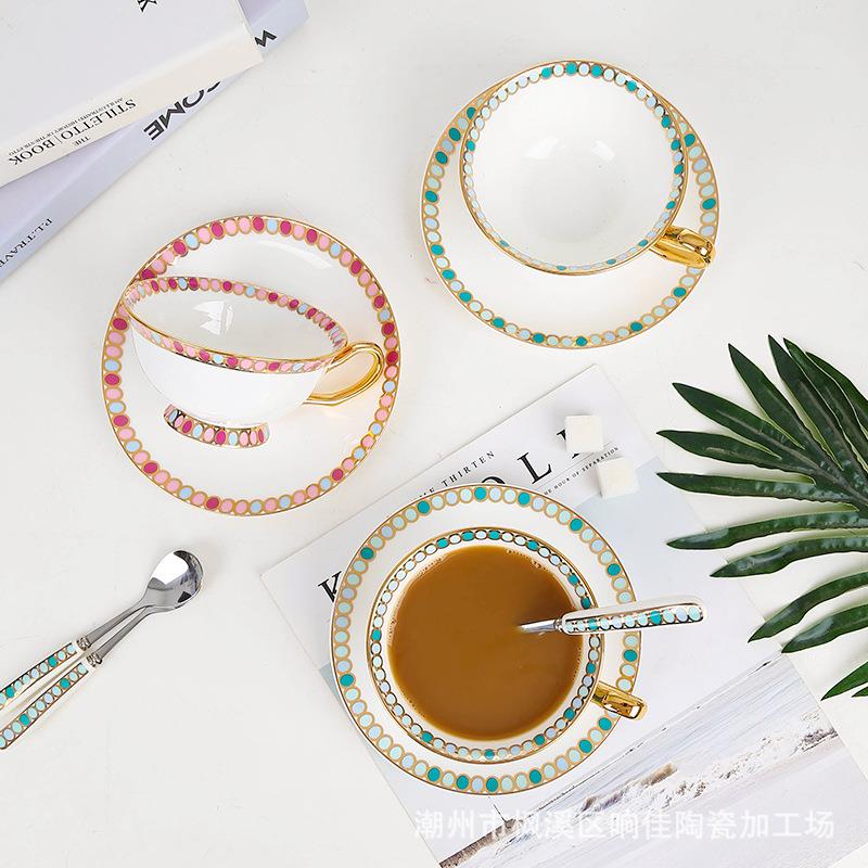 北欧小清新纯手工描金骨瓷陶瓷咖啡杯下午茶家用情侣对杯套装配勺