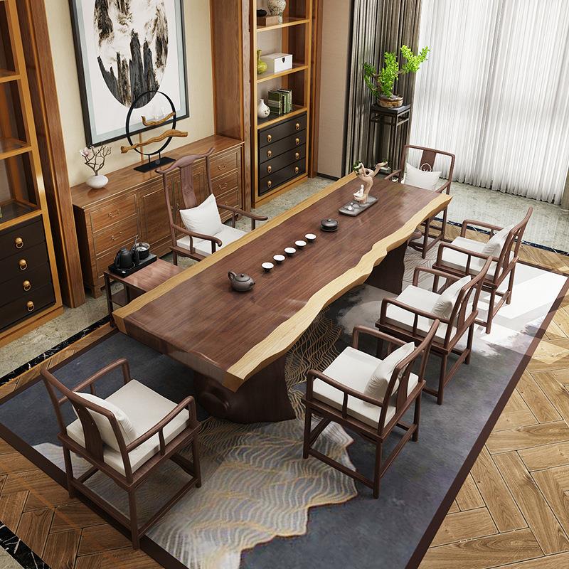 茶现桌实椅组合木功夫茶几客茶NUG台禅会意代办公室大板泡茶桌