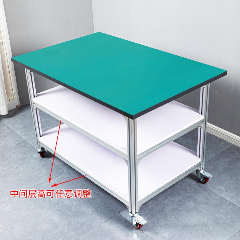铝型材防静桌电工作移三层带轮可动周转小推车双台层打包台操铝合