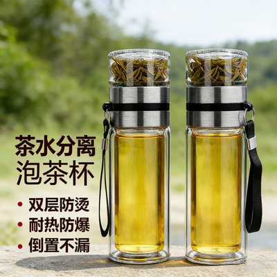 新款钢化玻璃水茶杯防摔耐高温食品级耐热保温高硼硅男士高端分离