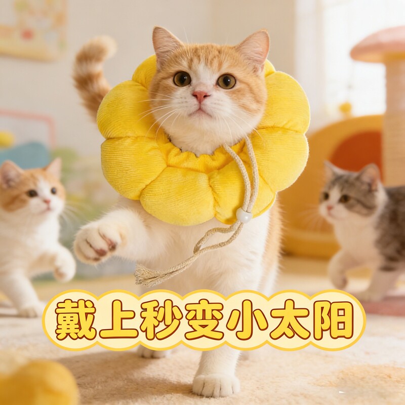 宠物猫咪伊丽莎白圈软萌花朵款术后防舔防抓项圈可调节太阳花