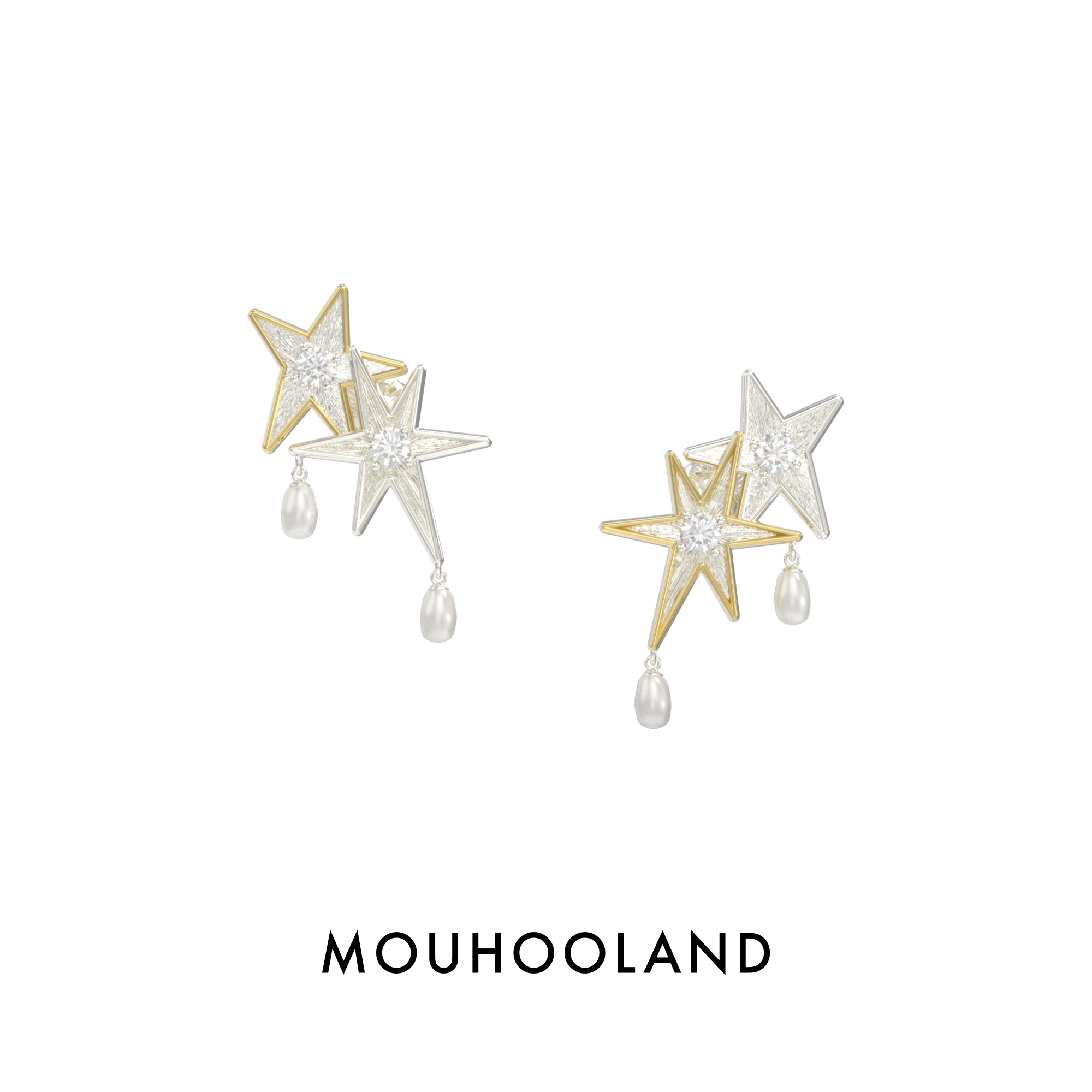 Mouhooland/暮后之地圣诞星系列圣诞星珍珠不对称耳钉925银针耳饰图片