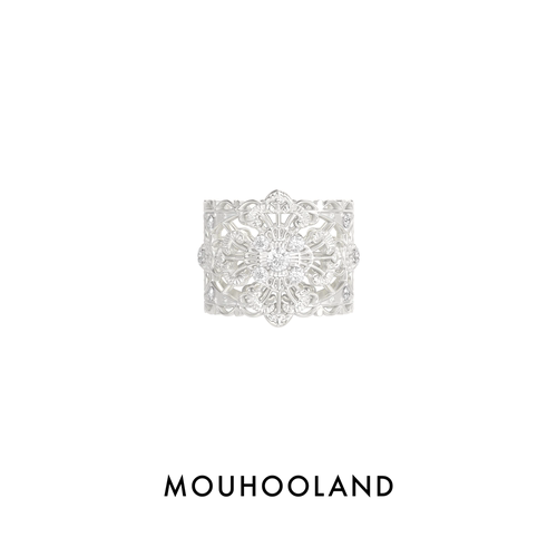 Mouhooland/暮后之地蕾丝花纹宽戒情侣款食指戒小众设计指环原创