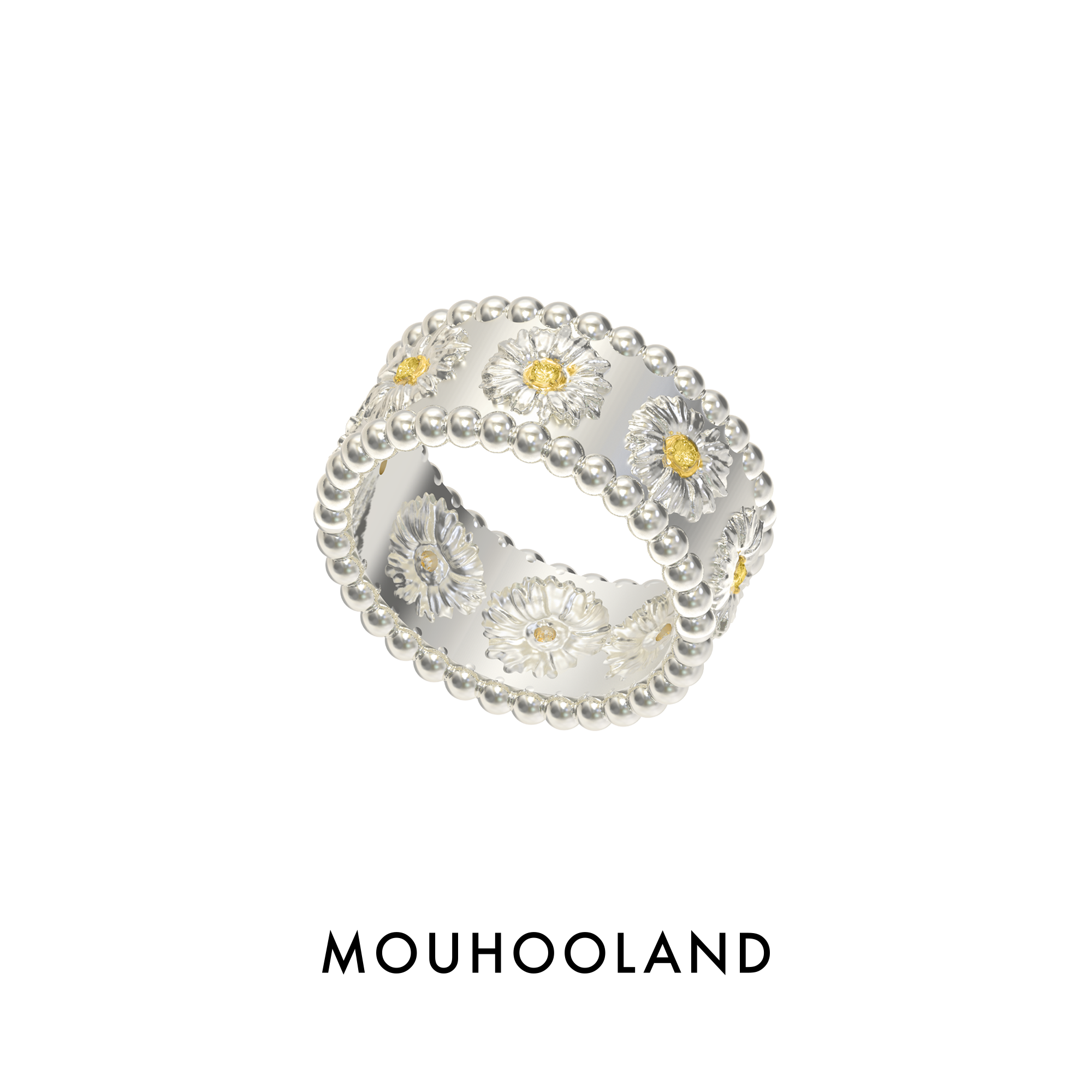 Mouhooland/暮后之地雏菊系列雏菊珠珠戒情侣款食指戒小众设计ins