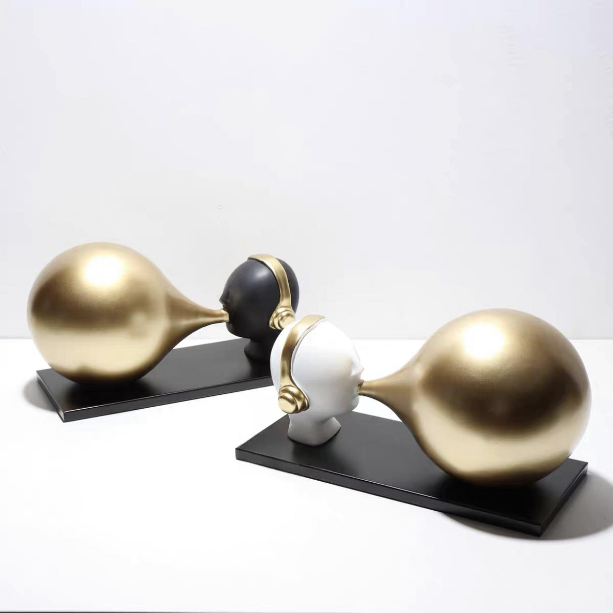 现代创意吹泡泡卡通人物树脂摆件样板间家居客厅电视柜桌面装饰