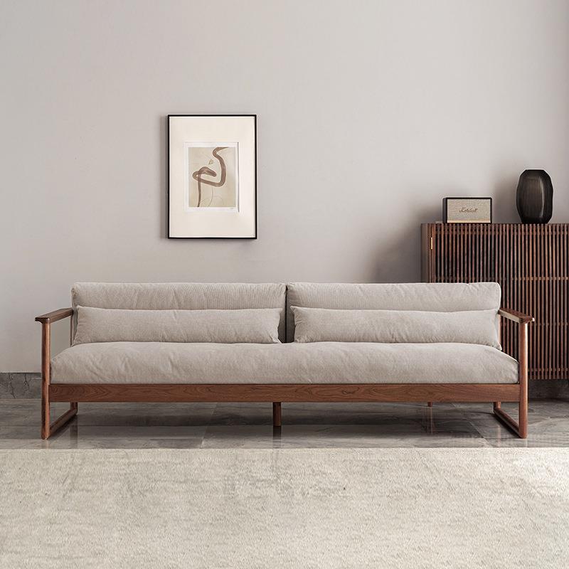 实木布艺沙发北欧小户型简约黑胡桃木客厅日式真皮家具